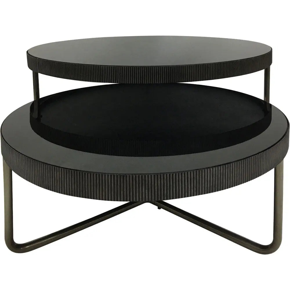 Windsor Round Coffee Table Set of 2 with Black Tinted Glass Coffee Table