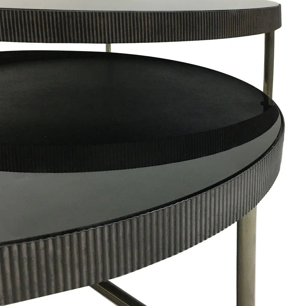 Windsor Round Coffee Table Set of 2 with Black Tinted Glass Coffee Table