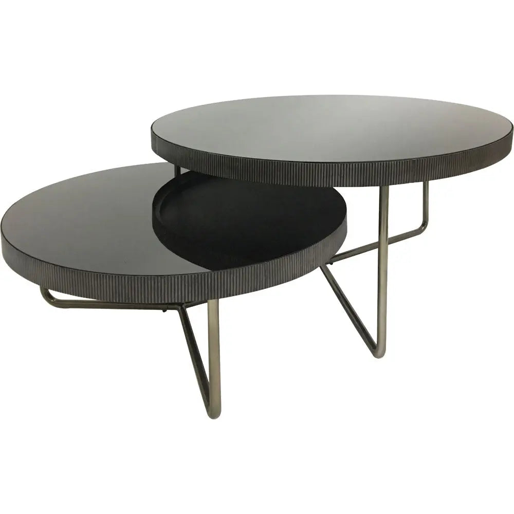 Windsor Round Coffee Table Set of 2 with Black Tinted Glass Coffee Table