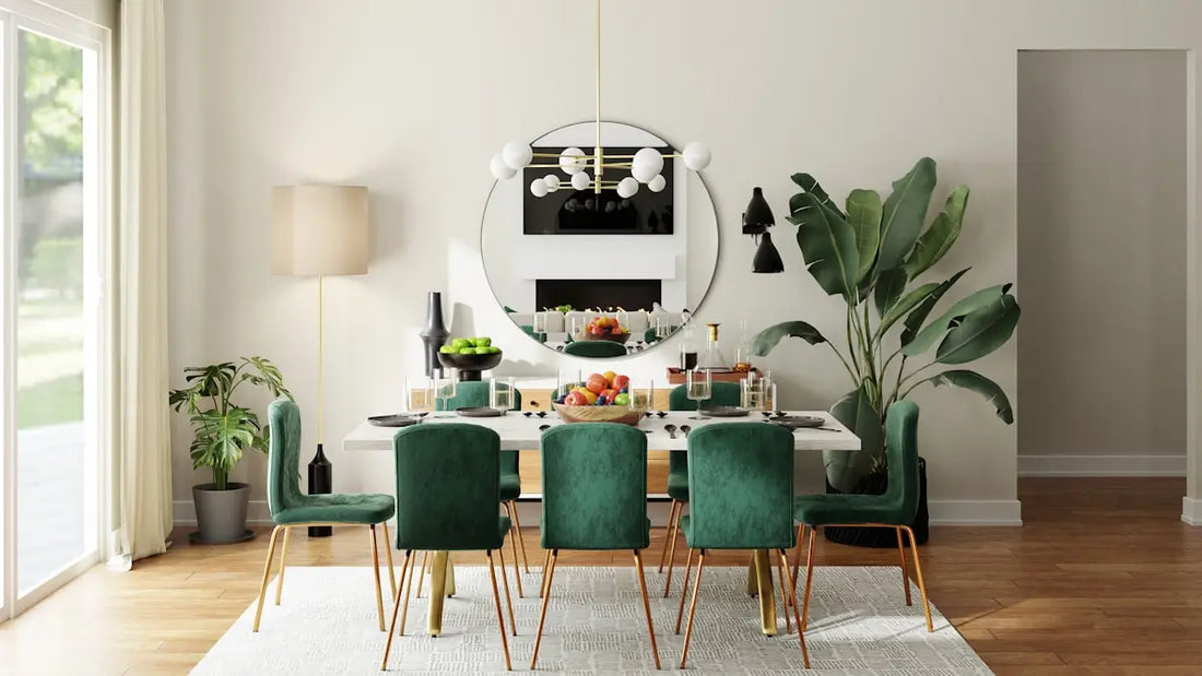 Luxury dining table with upholstered chairs in elegant dining room