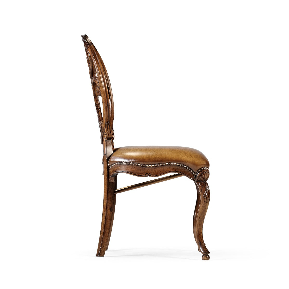 Jonathan Charles Dining Chair Sheraton in Walnut - Antique Chestnut Leather