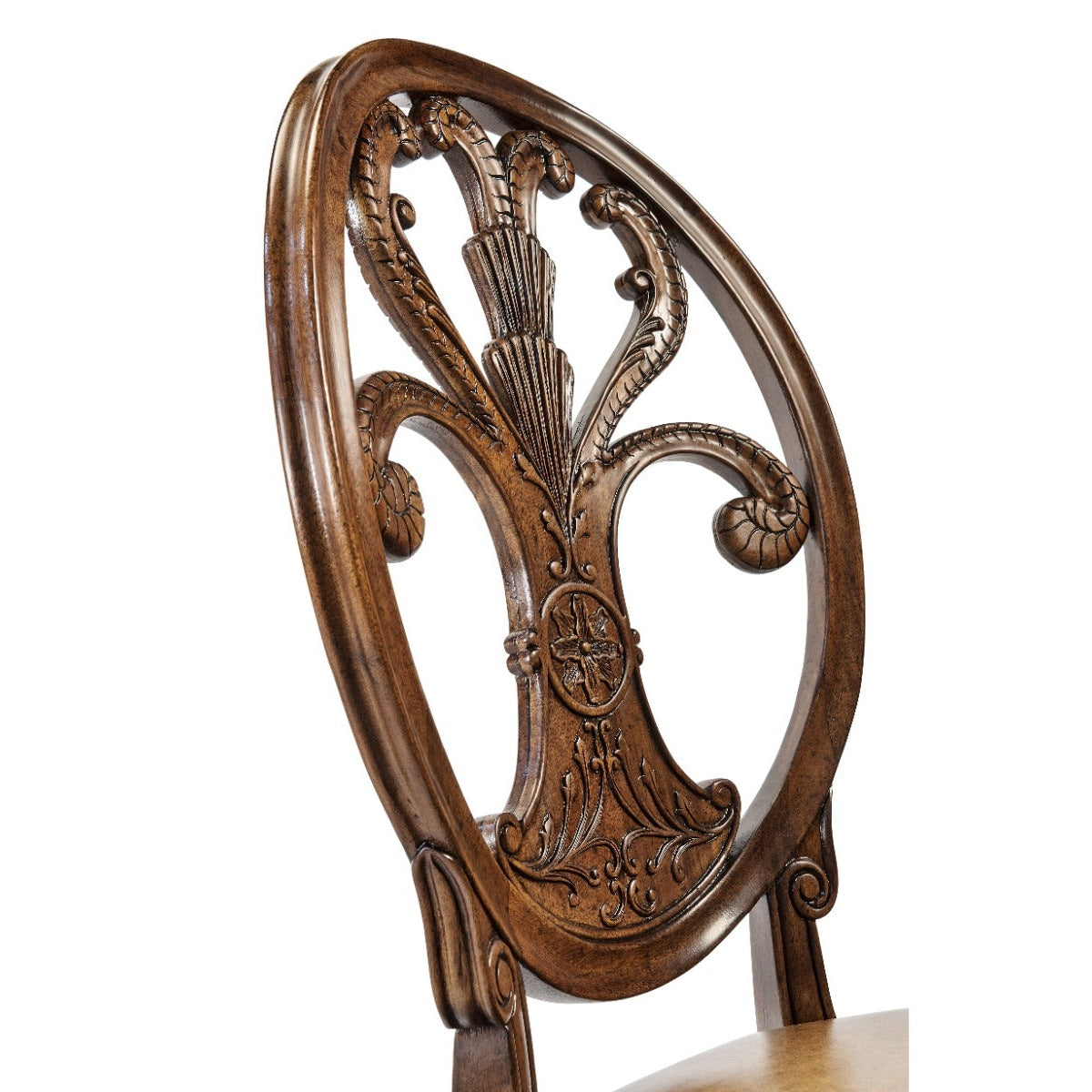 Jonathan Charles Dining Chair Sheraton in Walnut - Antique Chestnut Leather