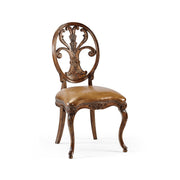 Jonathan Charles Dining Chair Sheraton in Walnut - Antique Chestnut Leather