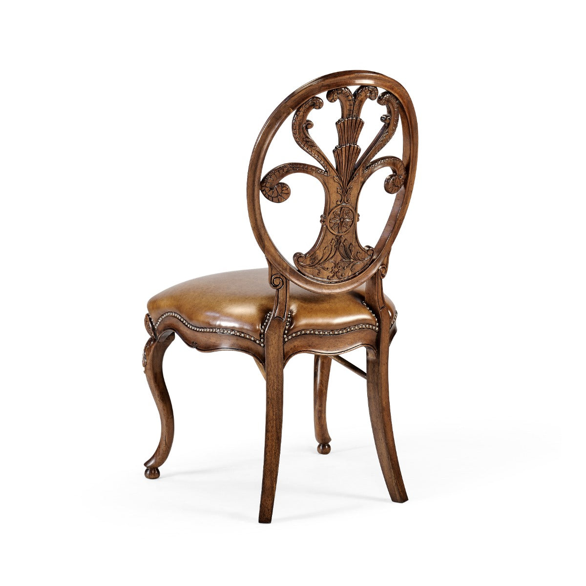 Jonathan Charles Dining Chair Sheraton in Walnut - Antique Chestnut Leather