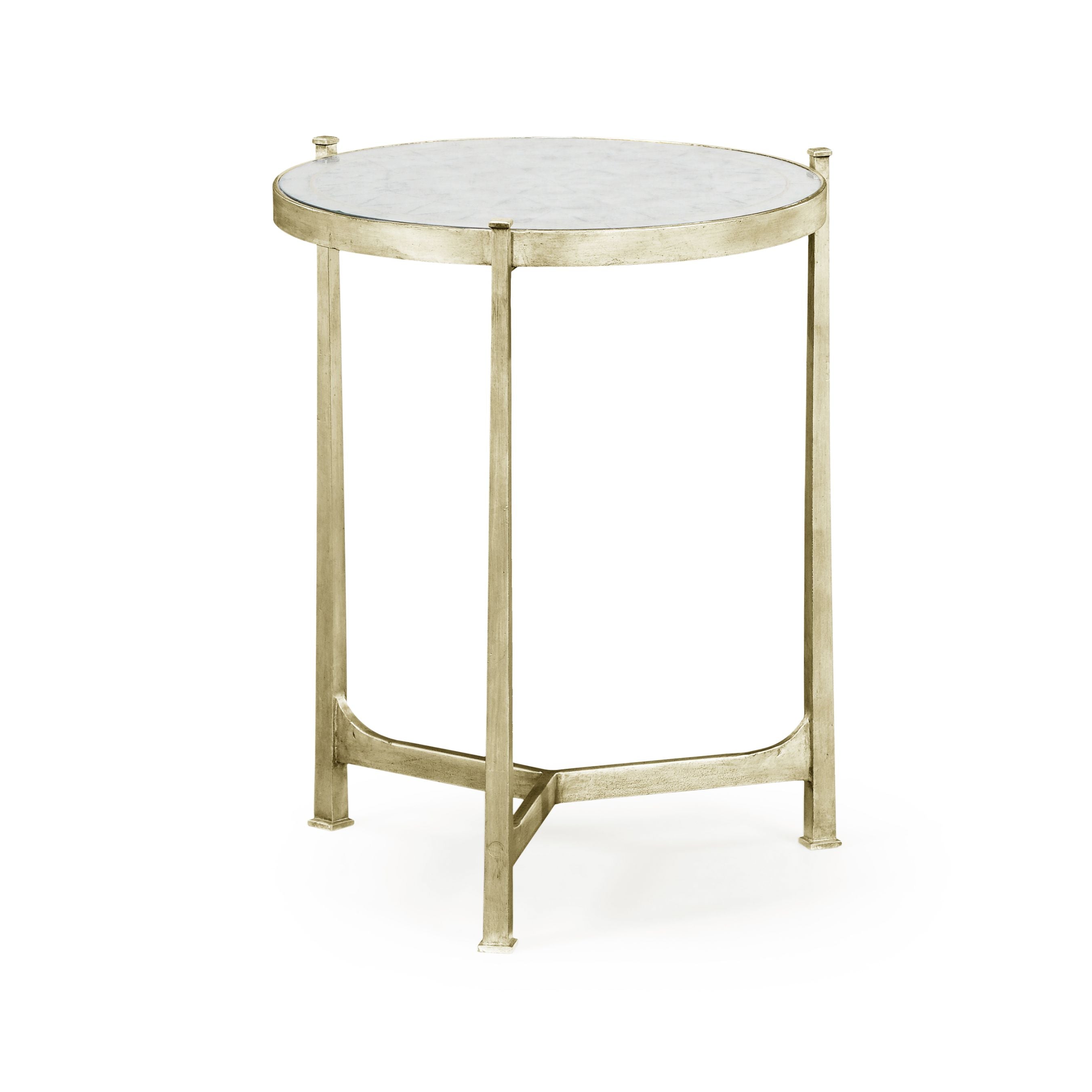 Jonathan Charles Round End Table Contemporary in Eglomise - Silver
