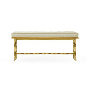 Rear profile of Jonathan Charles Bench Circles bench showing seven connected circular rings in gold iron stretcher