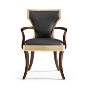 Jonathan Charles Dining Chair with Arms Klismos in Champagne - Chocolate Leather