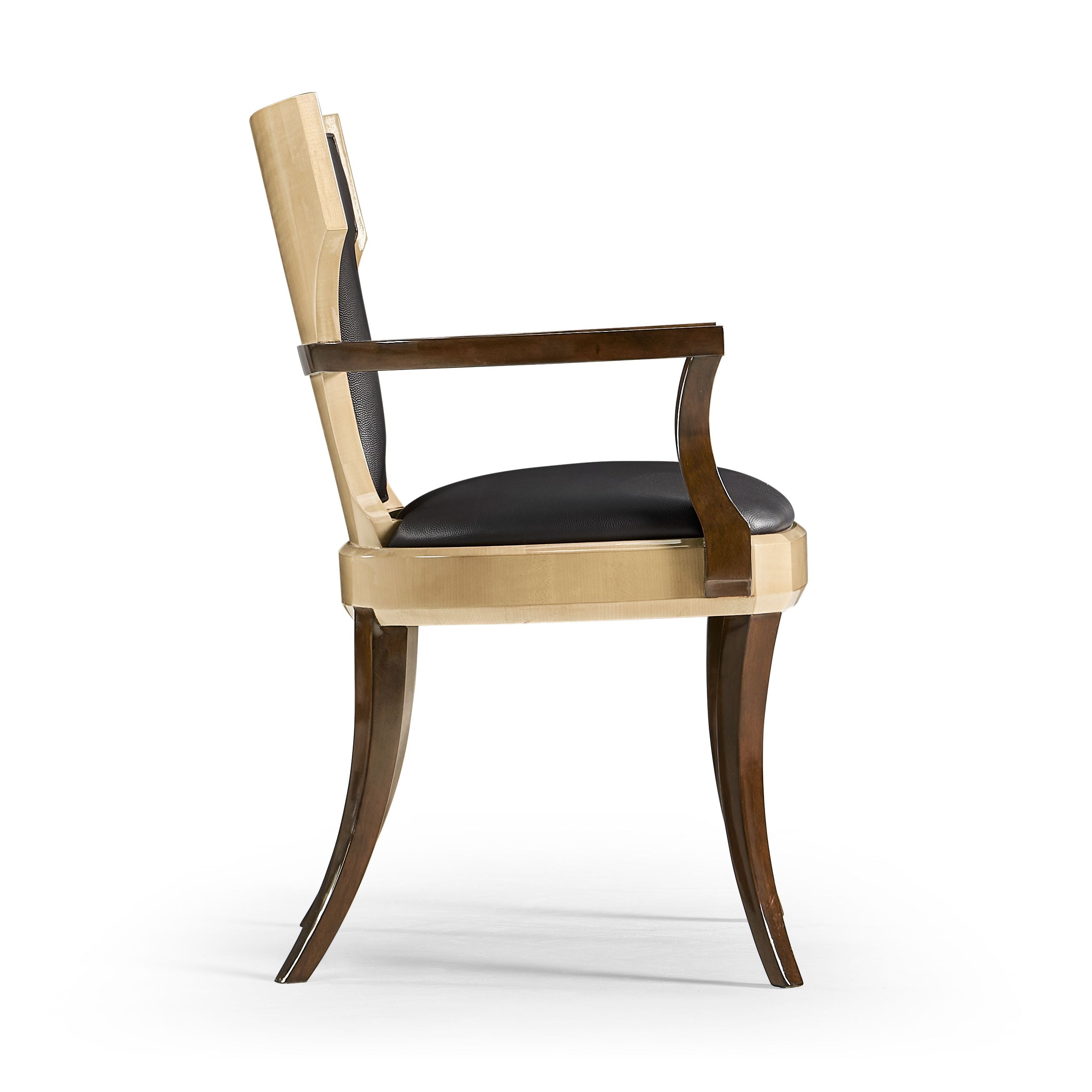 Jonathan Charles Dining Chair with Arms Klismos in Champagne - Chocolate Leather