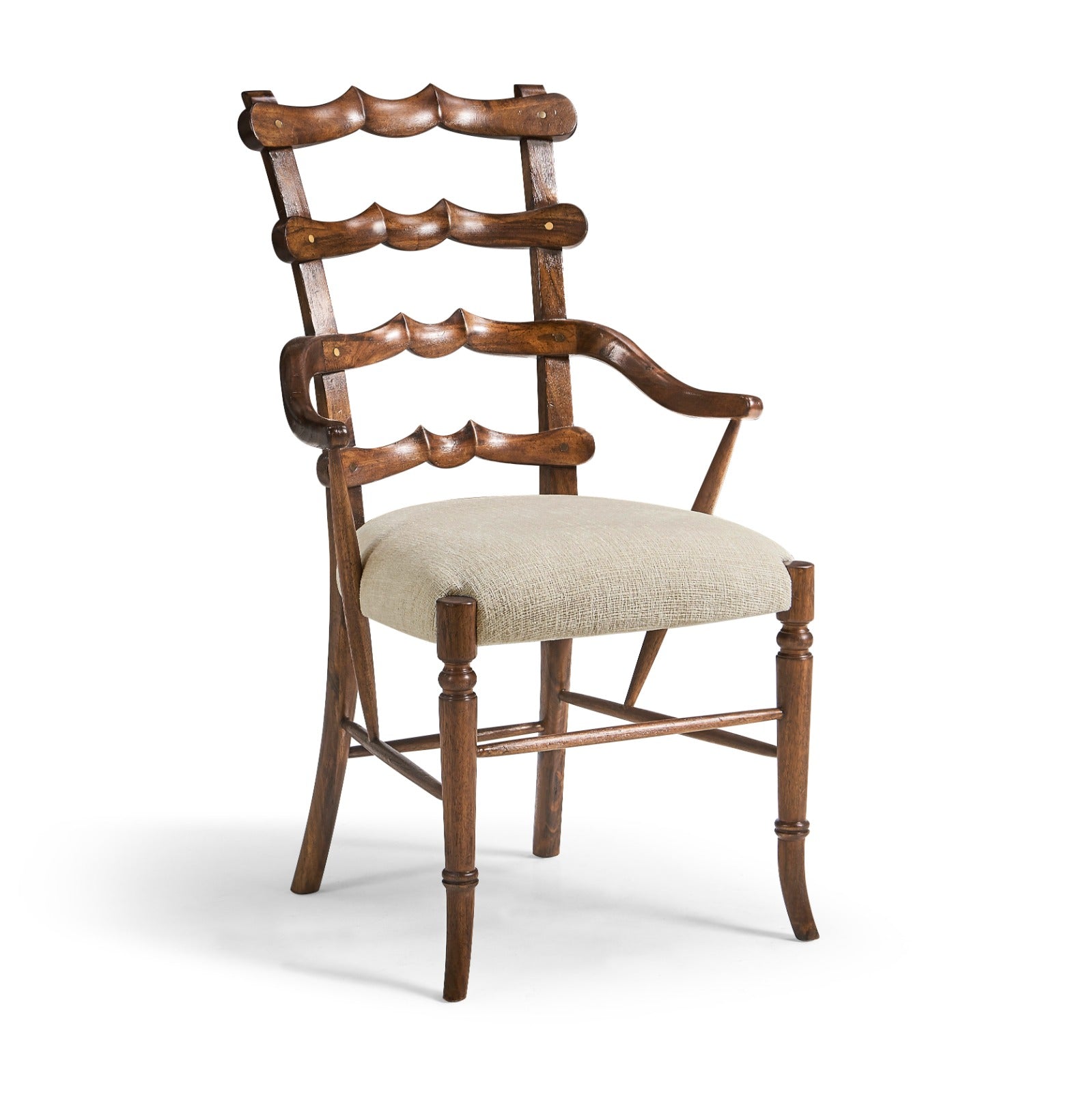 Jonathan Charles Walnut "Yoke" Ladderback Arm Chair in Shambala
