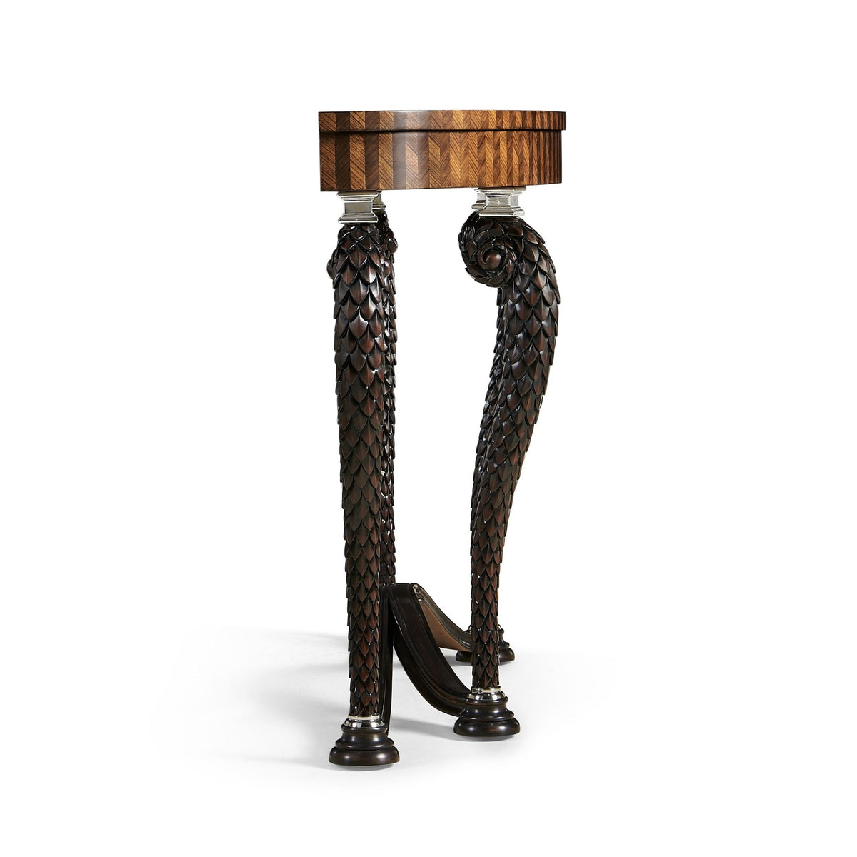 Jonathan Charles Feather Inlay Hand Carved Console Table