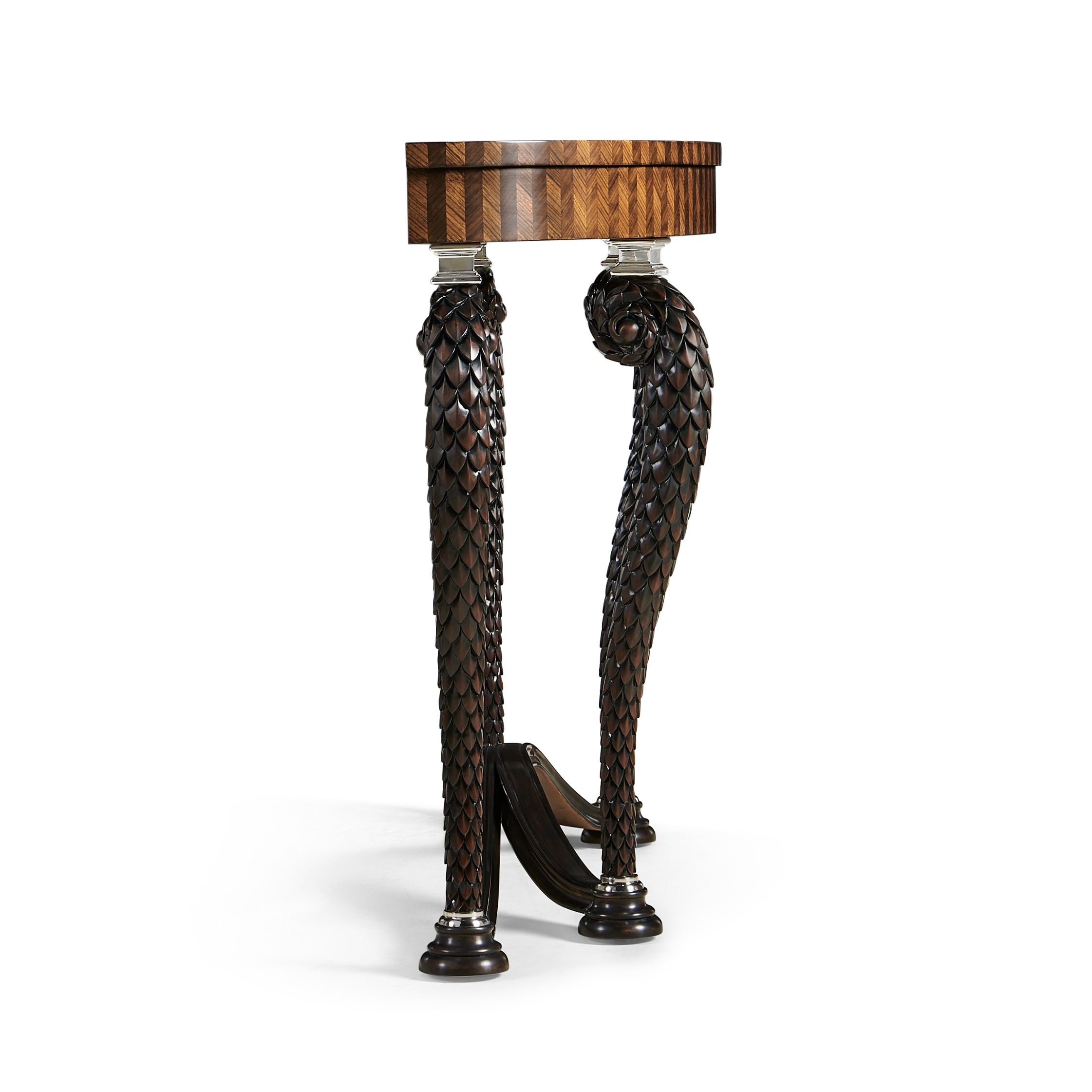 Jonathan Charles Feather Inlay Hand Carved Console Table