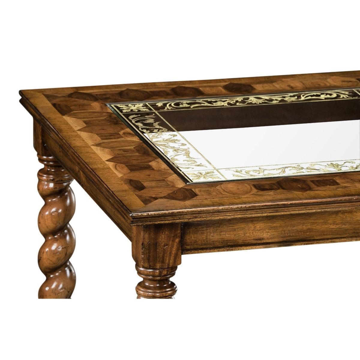 Jonathan Charles Square Side Table in Oyster Veneer with Eglomise Top – Small