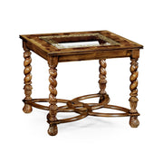 Jonathan Charles Square Side Table in Oyster Veneer with Eglomise Top – Small