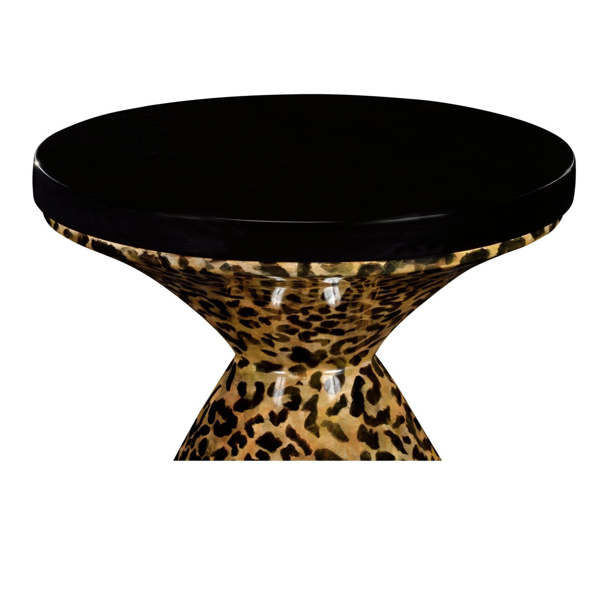 Jonathan Charles Round Wine Table Hourglass - Leopardskin & Black