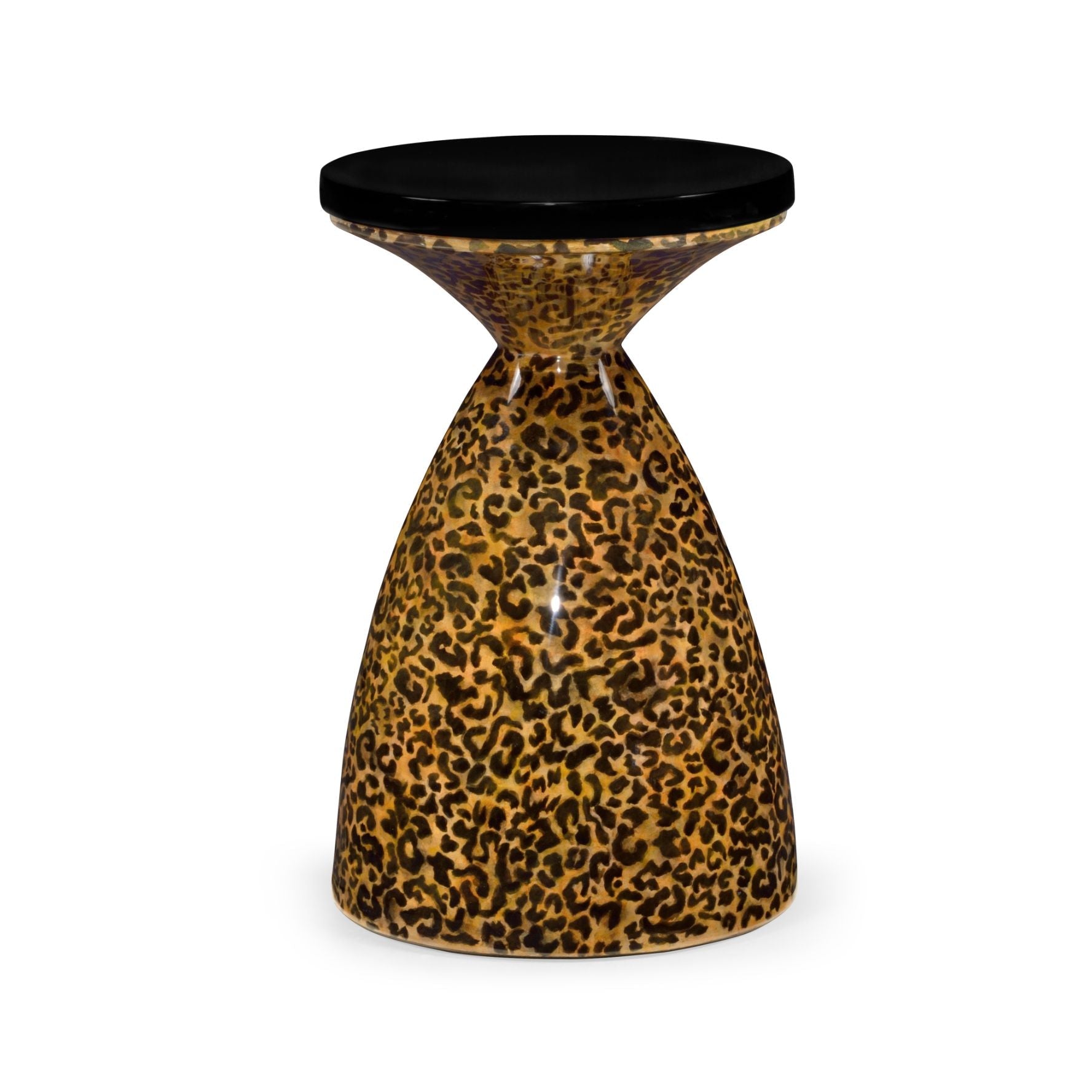 Jonathan Charles Round Wine Table Hourglass - Leopardskin & Black