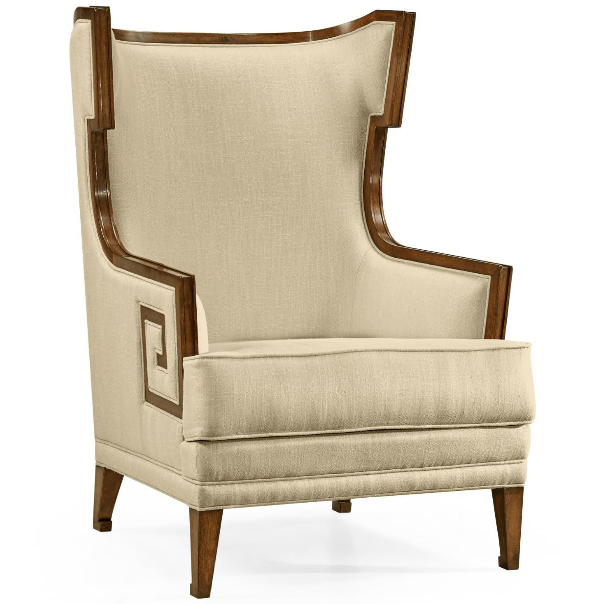 Jonathan Charles Walnut Greek Revival Armchair in Linen