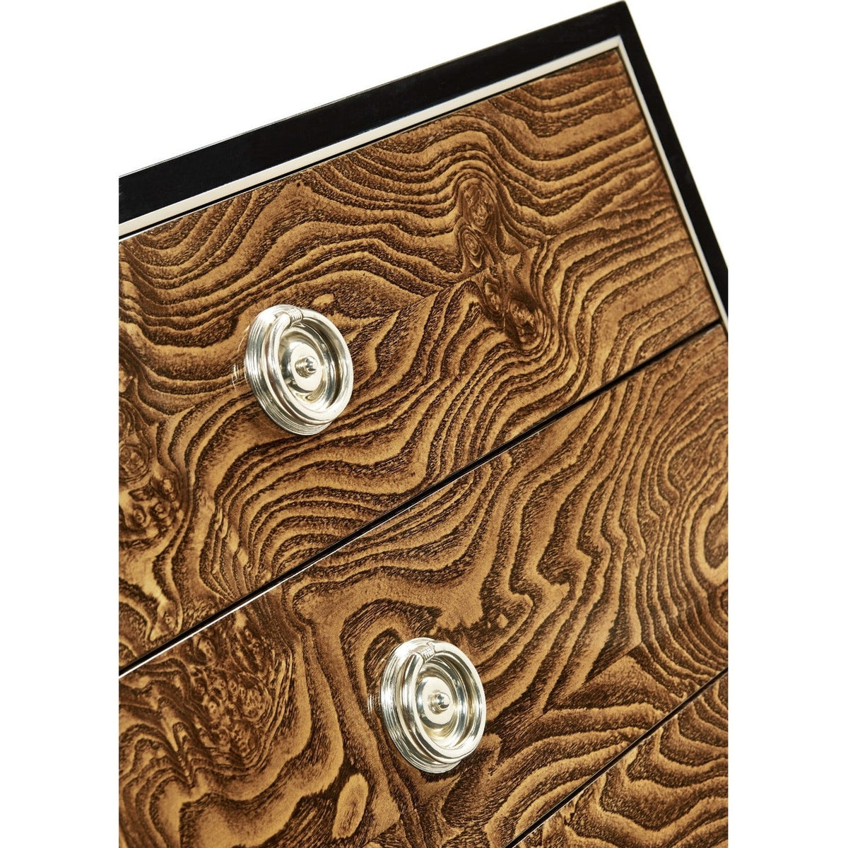 Jonathan Charles Madison Piano Black & Amber Ash Burl Nightstand