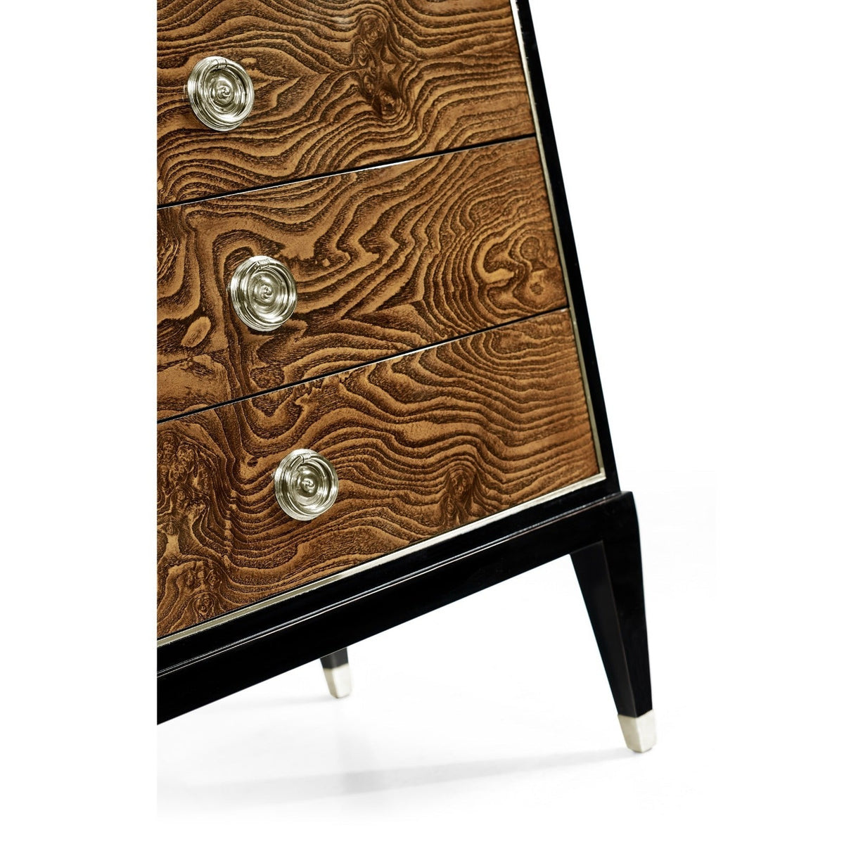 Jonathan Charles Madison Piano Black & Amber Ash Burl Nightstand
