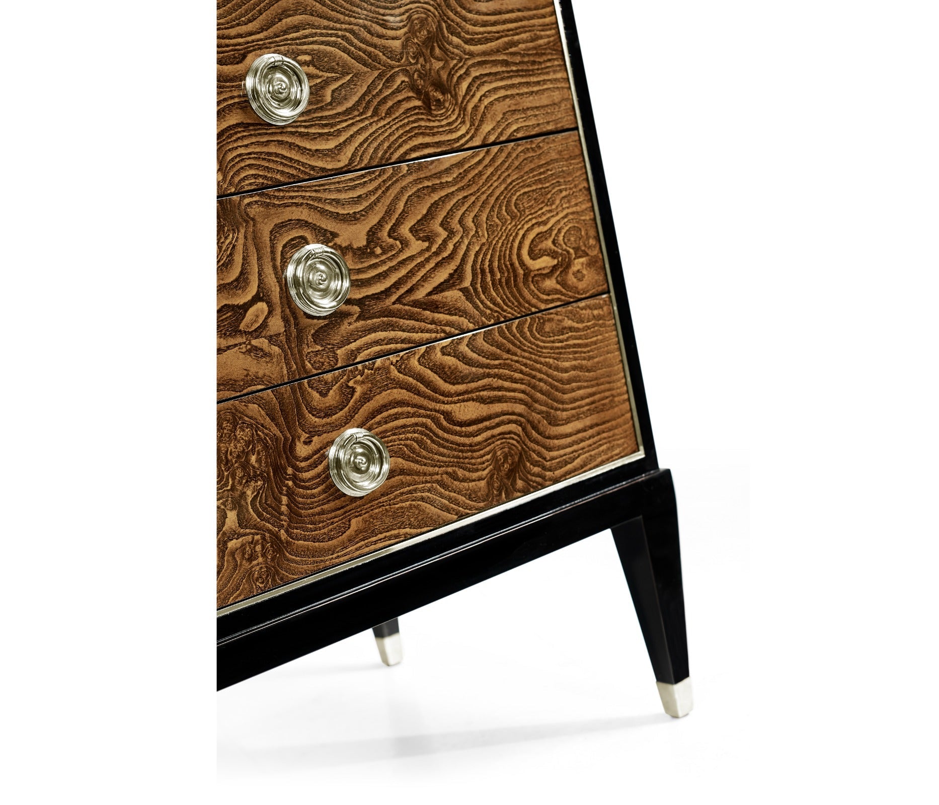 Jonathan Charles Madison Piano Black & Amber Ash Burl Nightstand