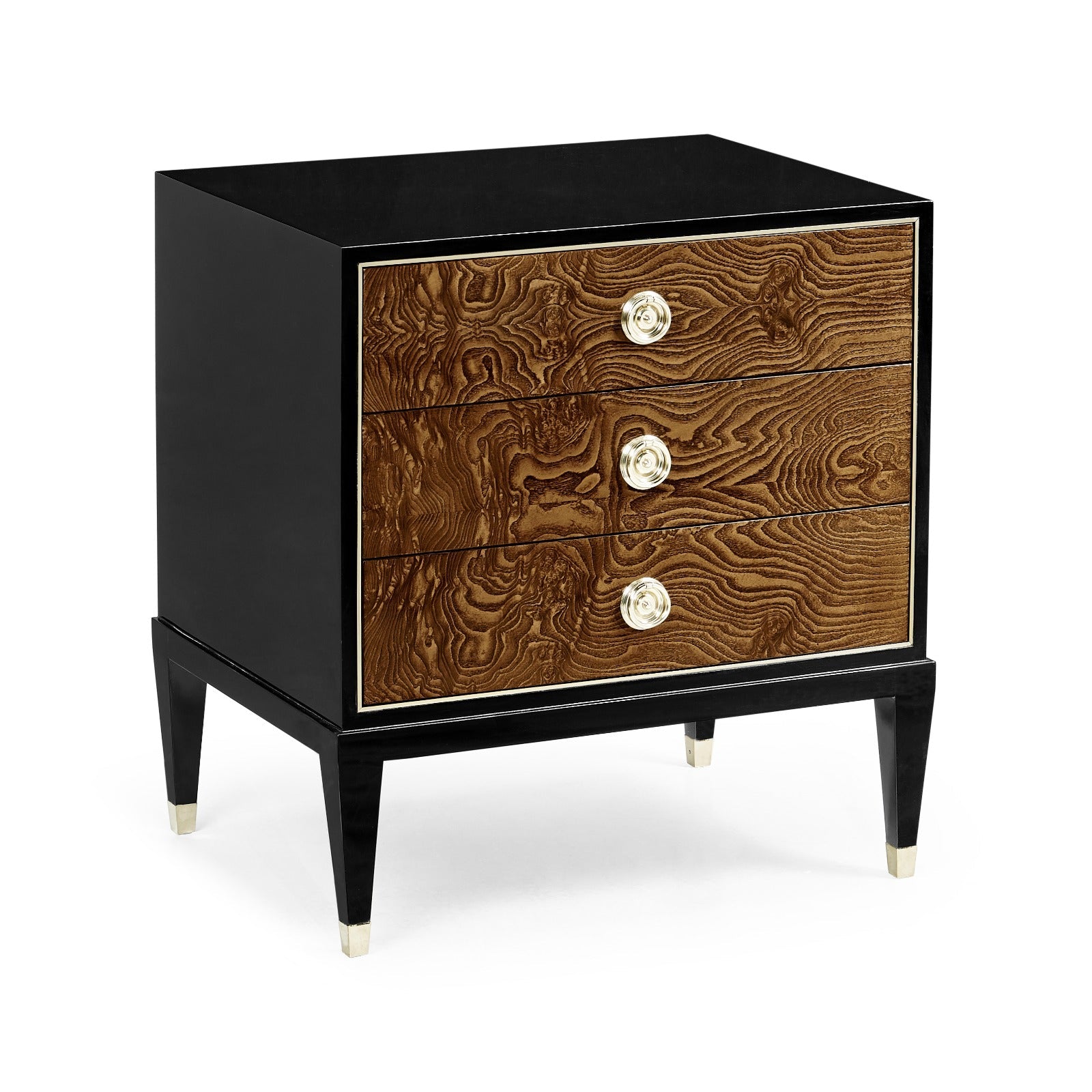 Jonathan Charles Madison Piano Black & Amber Ash Burl Nightstand