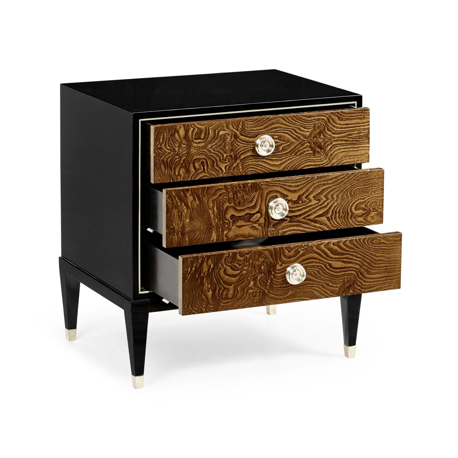 Jonathan Charles Madison Piano Black & Amber Ash Burl Nightstand