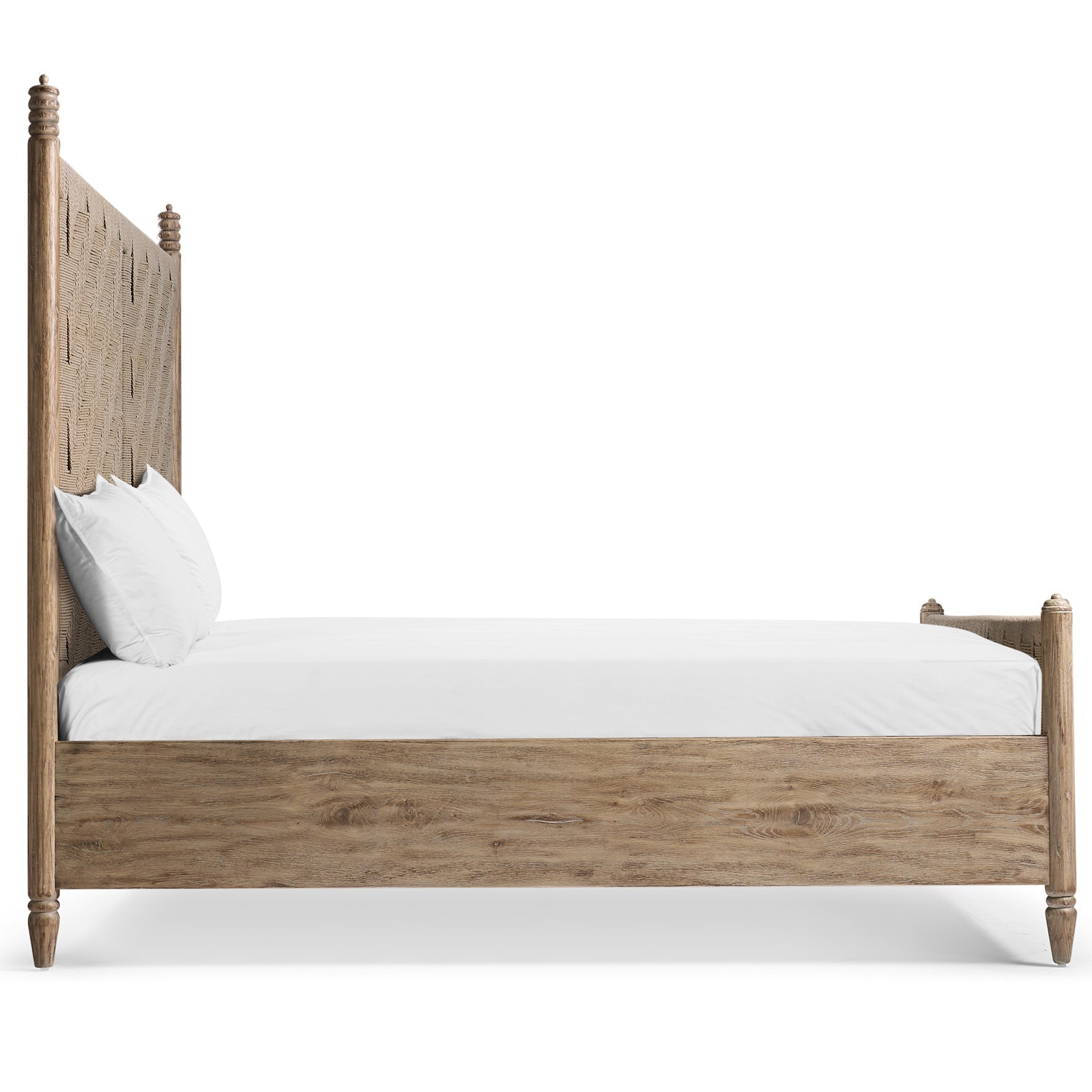 Jonathan Charles Sagehill UK King Size Bed with light oak frame and rush woven headboard side profile
