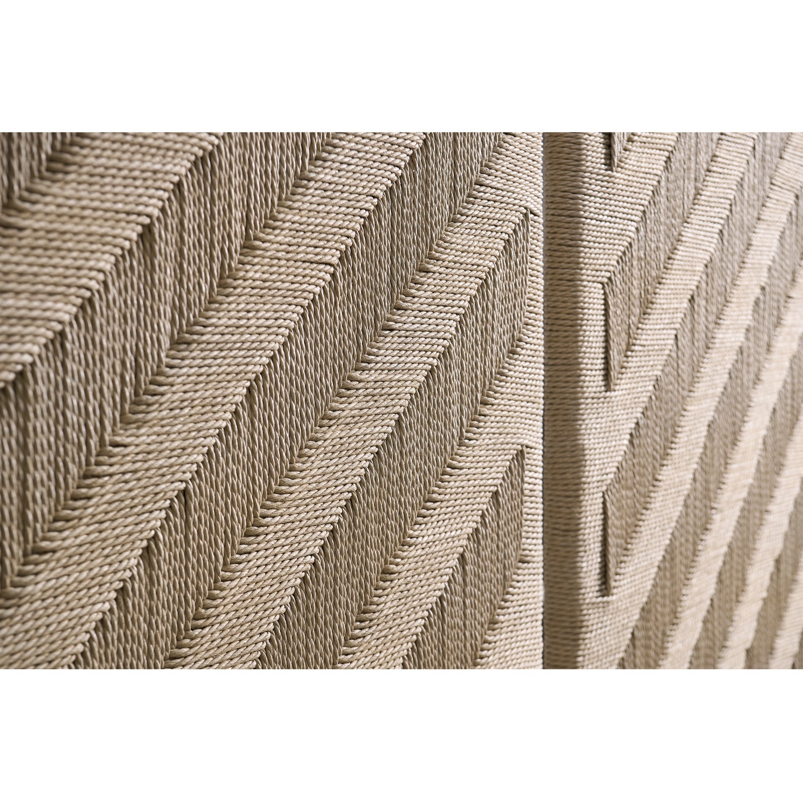 Detail shot of diagonal rope weave texture on Jonathan Charles Sagehill bed footboard panel