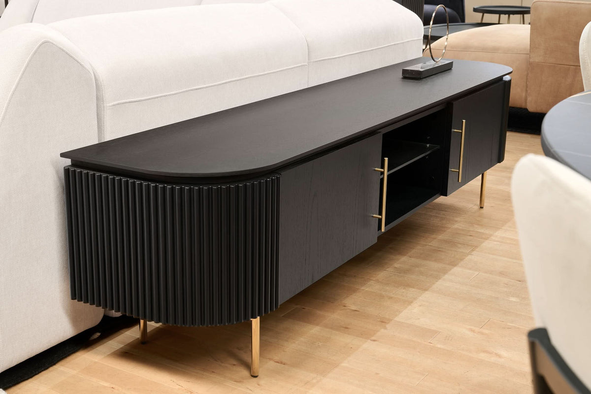 Tommy Franks Lantine TV Unit - Black Oak & Brass   Nicholas John Interiors