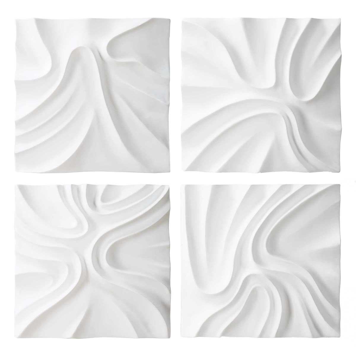 Snowdrift Scultped White Wall Décor, Set of 4