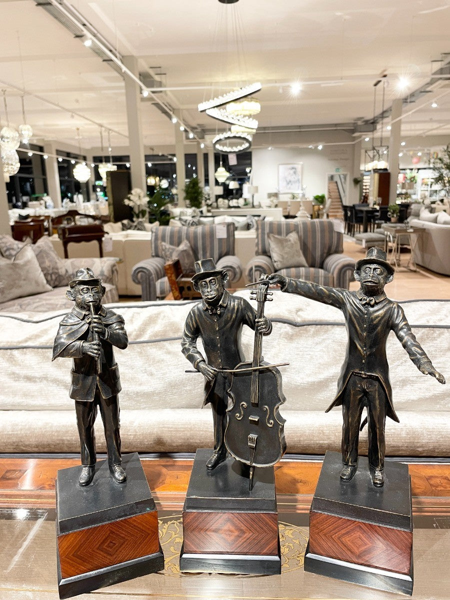 Jonathan Charles Monkey Orchestra Trio Figurine Set in Antique Dark Bronze