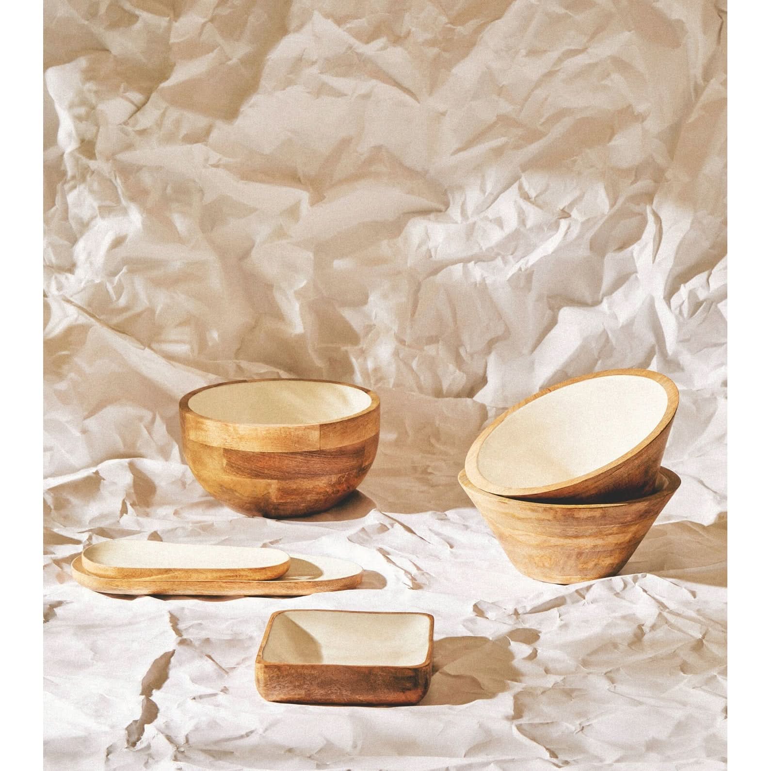 Kara Large Mango Wood Serving Bowl with White Enamel   Nicholas John Interiors