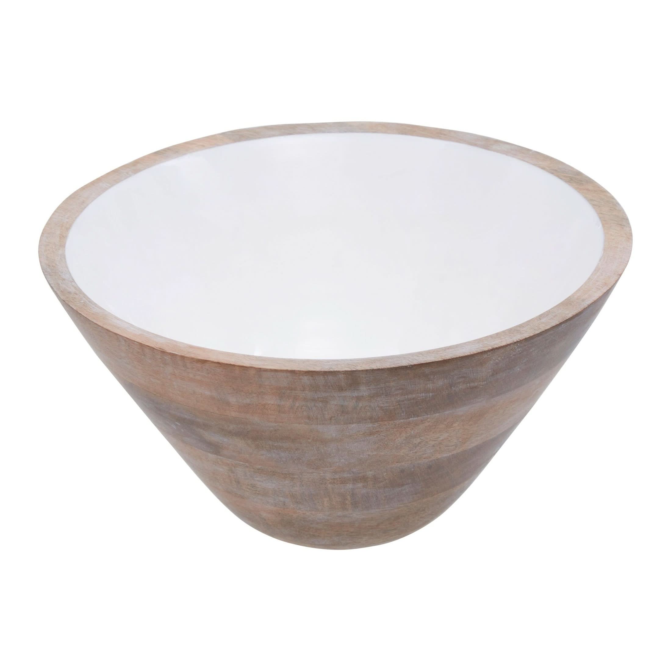 Kara Large Mango Wood Serving Bowl with White Enamel   Nicholas John Interiors