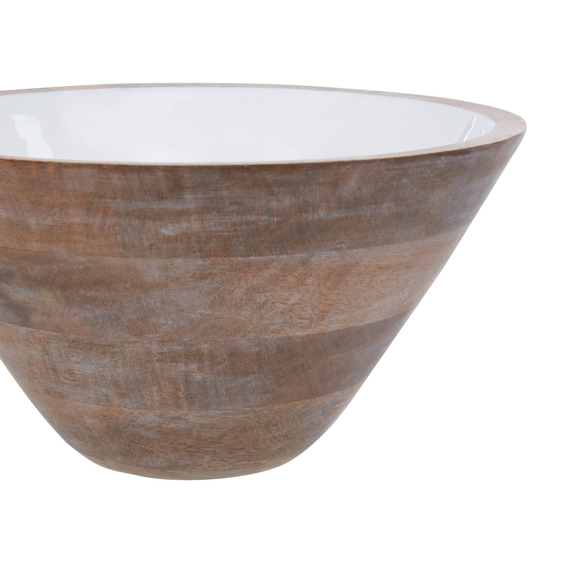Kara Large Mango Wood Serving Bowl with White Enamel   Nicholas John Interiors