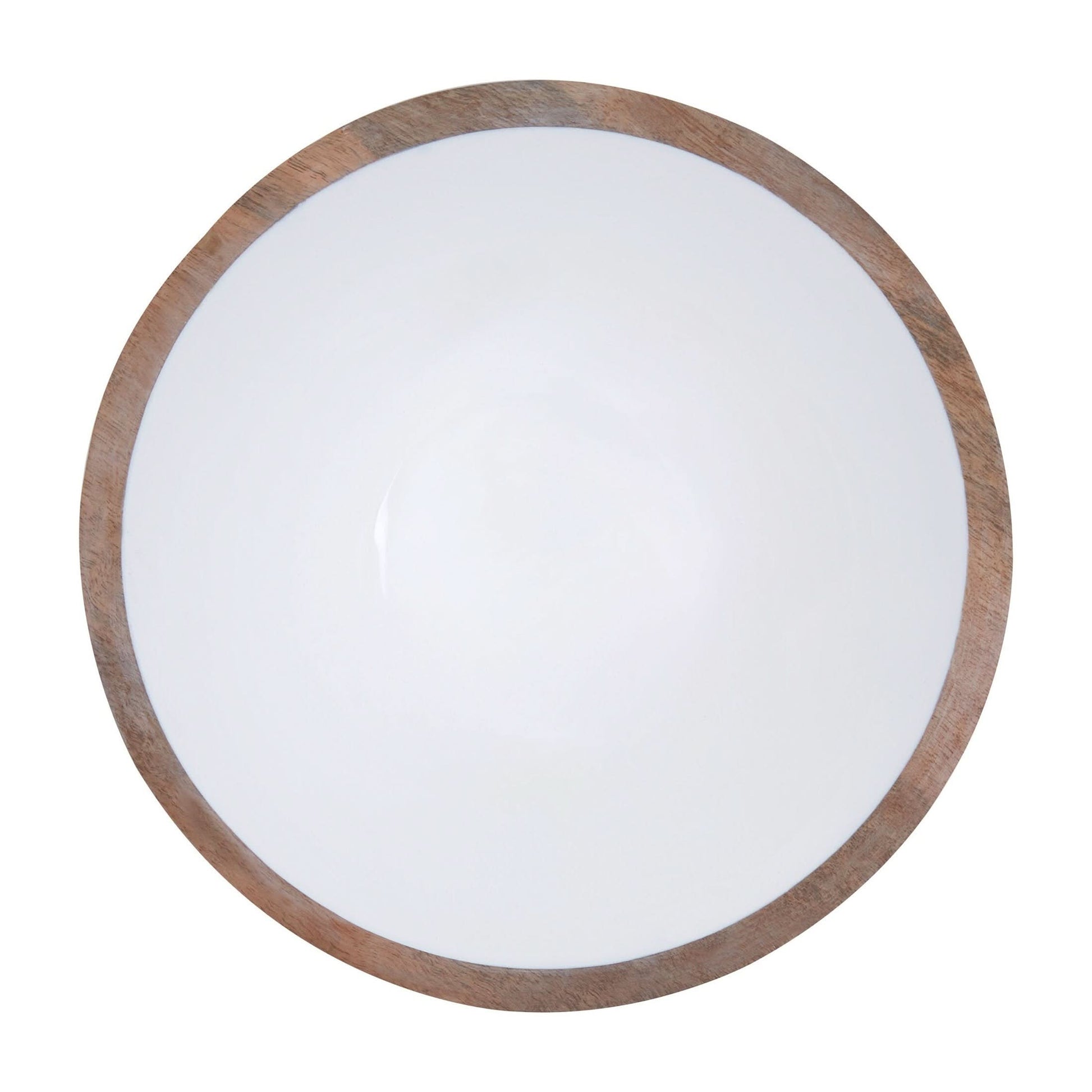 Kara Large Mango Wood Serving Bowl with White Enamel   Nicholas John Interiors