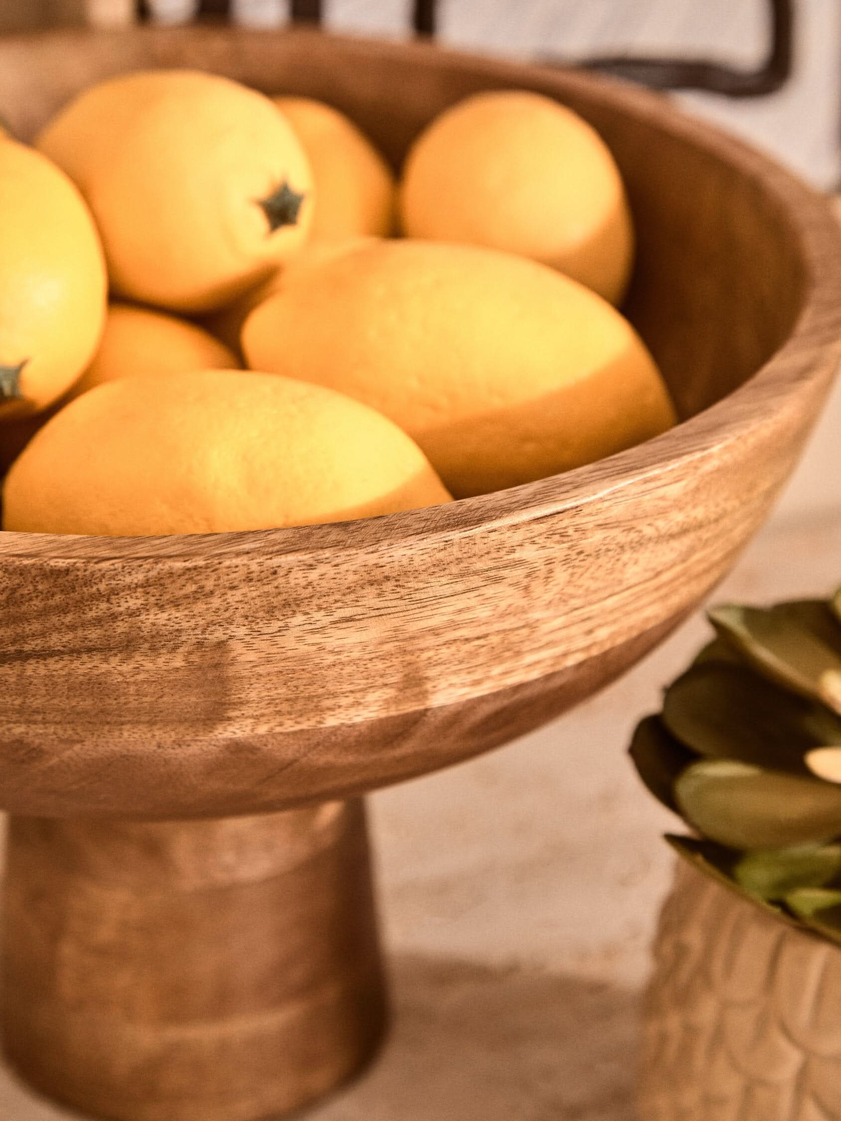 Kara Mango Wood Serving or Fruit Bowl with Pedestal Base   Nicholas John Interiors