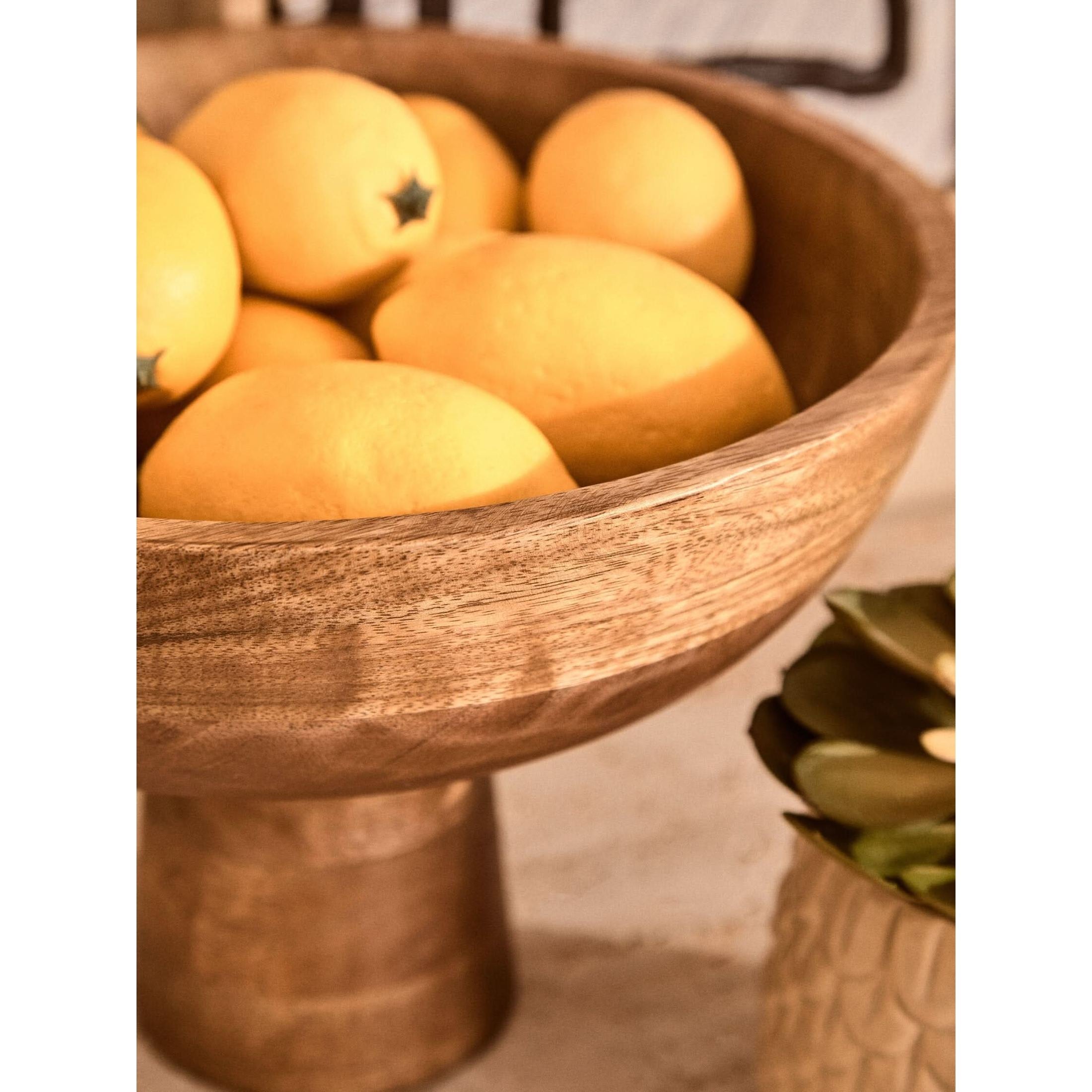 Kara Mango Wood Serving or Fruit Bowl with Pedestal Base   Nicholas John Interiors