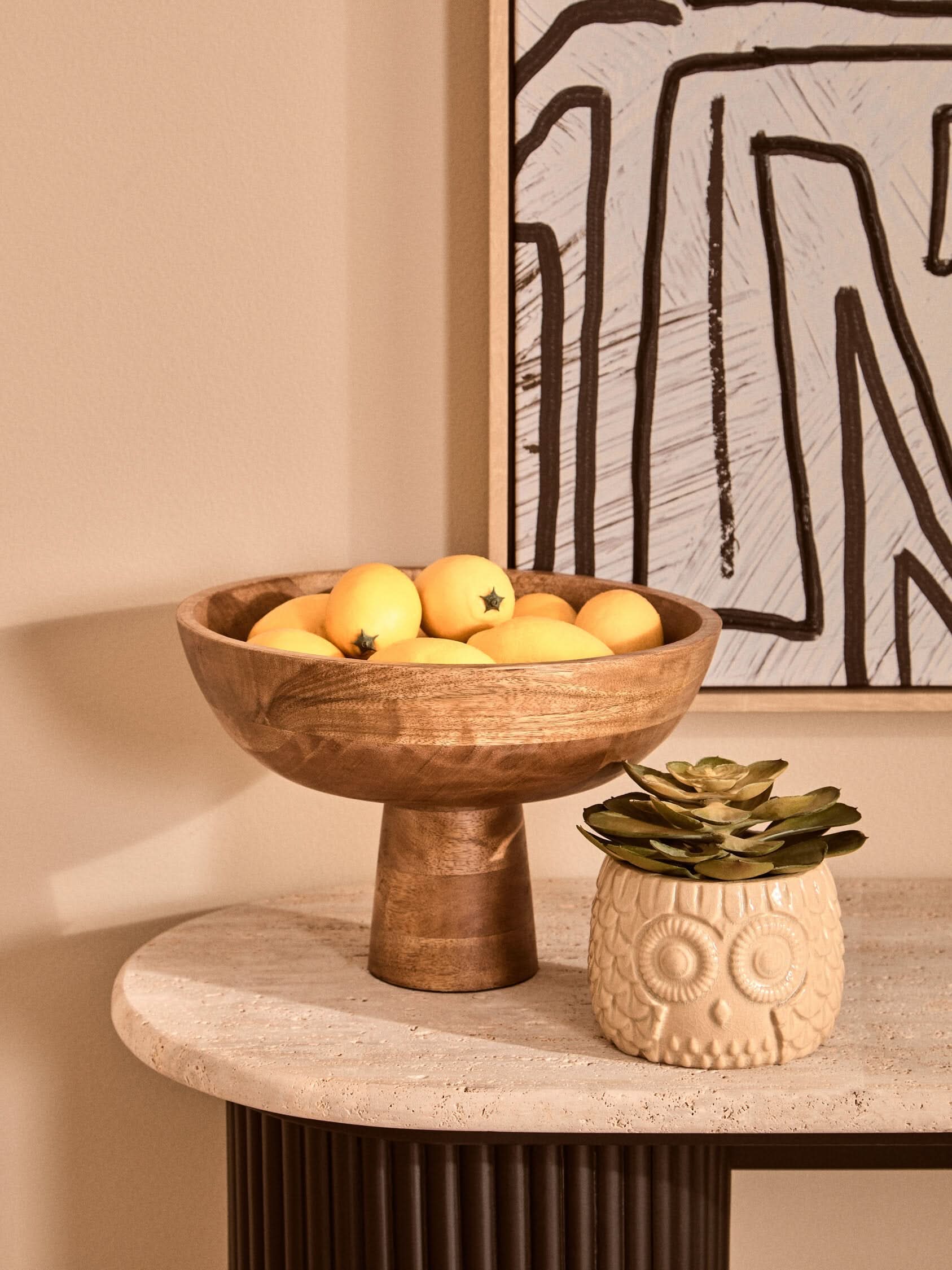 Kara Mango Wood Serving or Fruit Bowl with Pedestal Base   Nicholas John Interiors