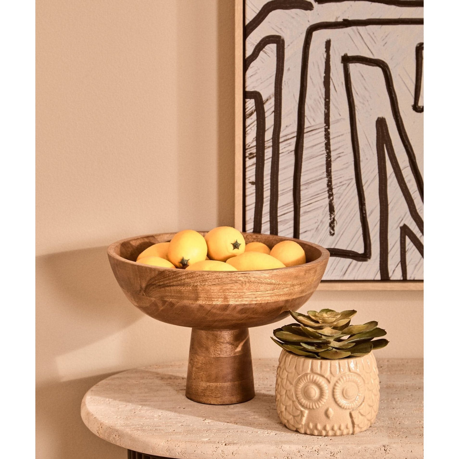Kara Mango Wood Serving or Fruit Bowl with Pedestal Base   Nicholas John Interiors