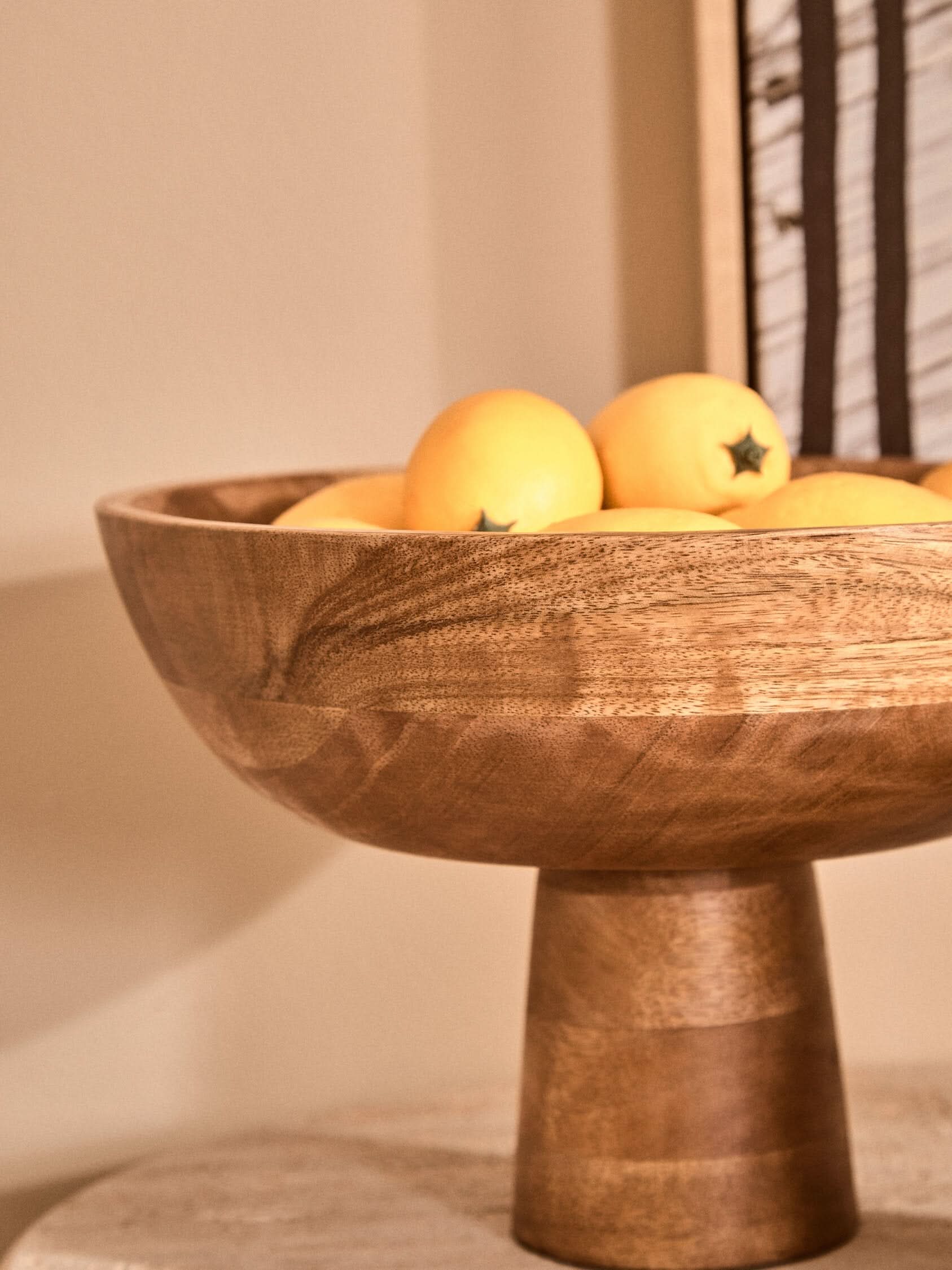 Kara Mango Wood Serving or Fruit Bowl with Pedestal Base   Nicholas John Interiors
