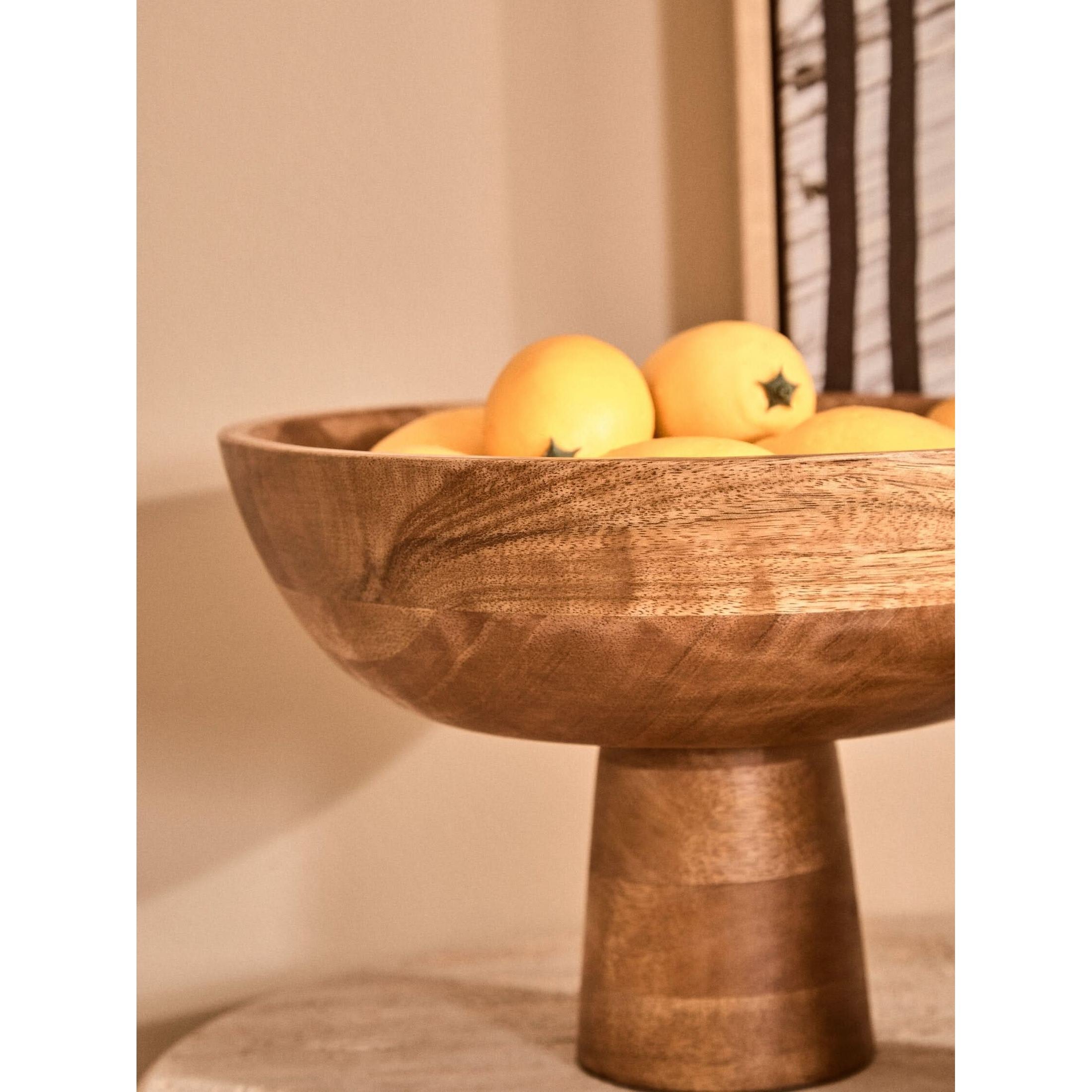 Kara Mango Wood Serving or Fruit Bowl with Pedestal Base   Nicholas John Interiors
