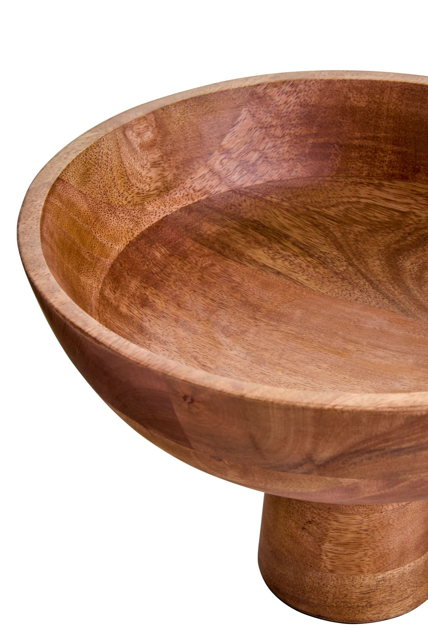 Kara Mango Wood Serving or Fruit Bowl with Pedestal Base   Nicholas John Interiors