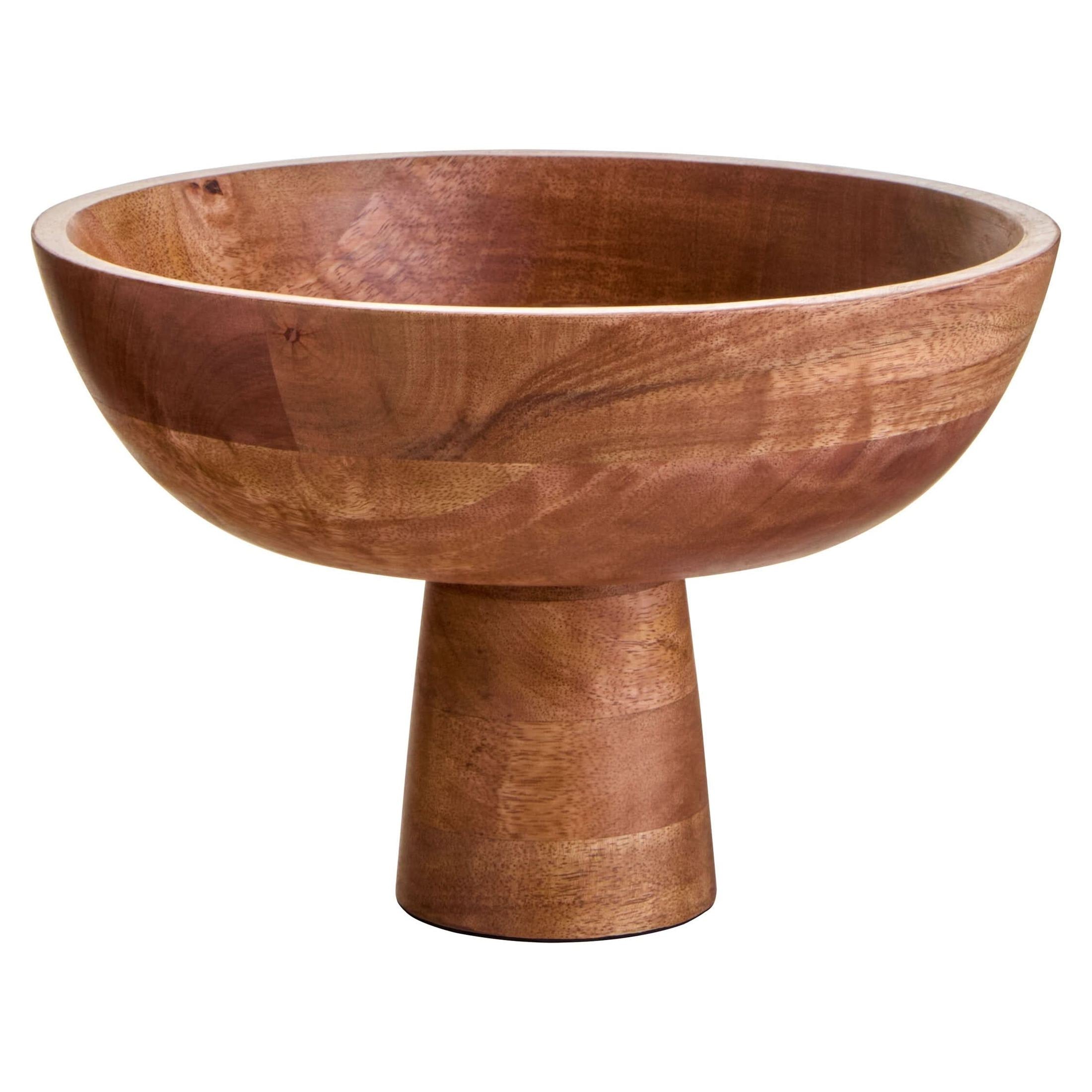 Kara Mango Wood Serving or Fruit Bowl with Pedestal Base   Nicholas John Interiors