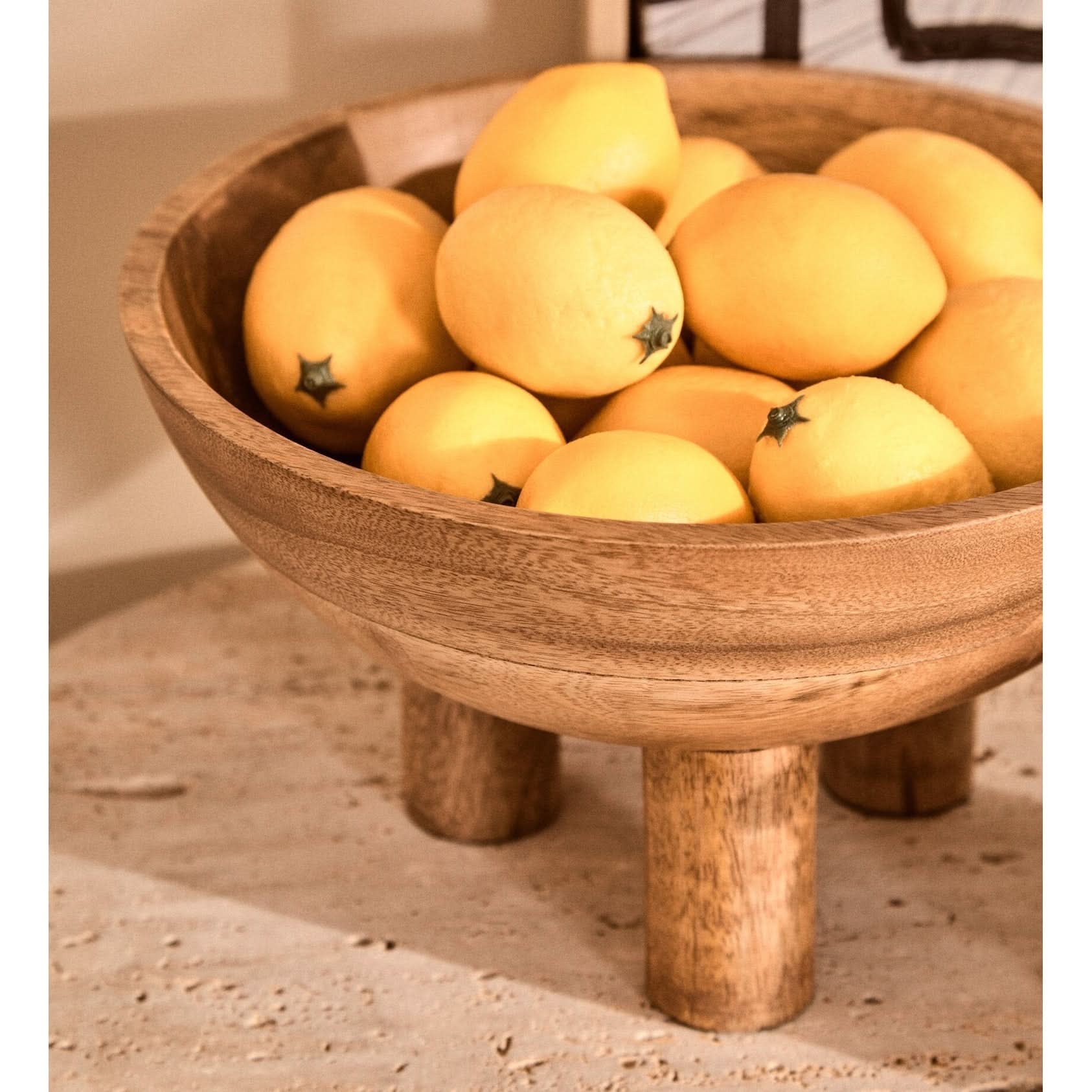 Kara Mango Wood Serving or Fruit Bowl with Footed Base   Nicholas John Interiors