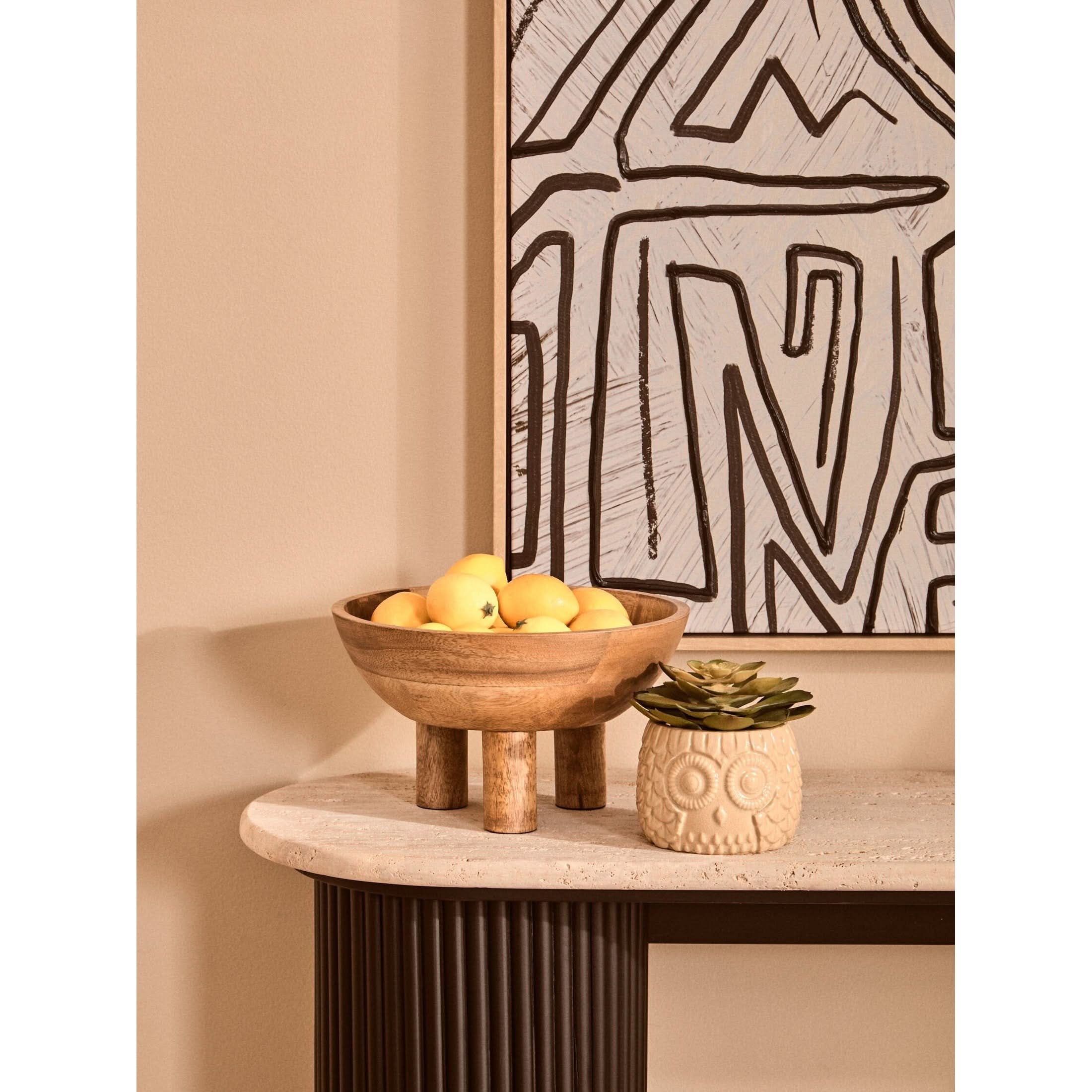 Kara Mango Wood Serving or Fruit Bowl with Footed Base   Nicholas John Interiors