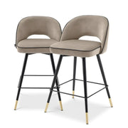 Eichholtz Cliff Set of 2 Counter Swivel Stool in Greige Velvet- CLEARANCE - BRAND NEW BOXED   Nicholas John Interiors