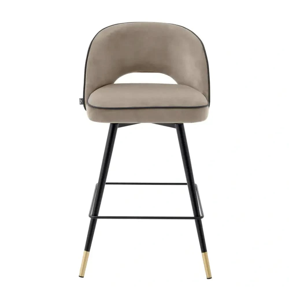 Eichholtz Cliff Set of 2 Counter Swivel Stool in Greige Velvet- CLEARANCE - BRAND NEW BOXED   Nicholas John Interiors