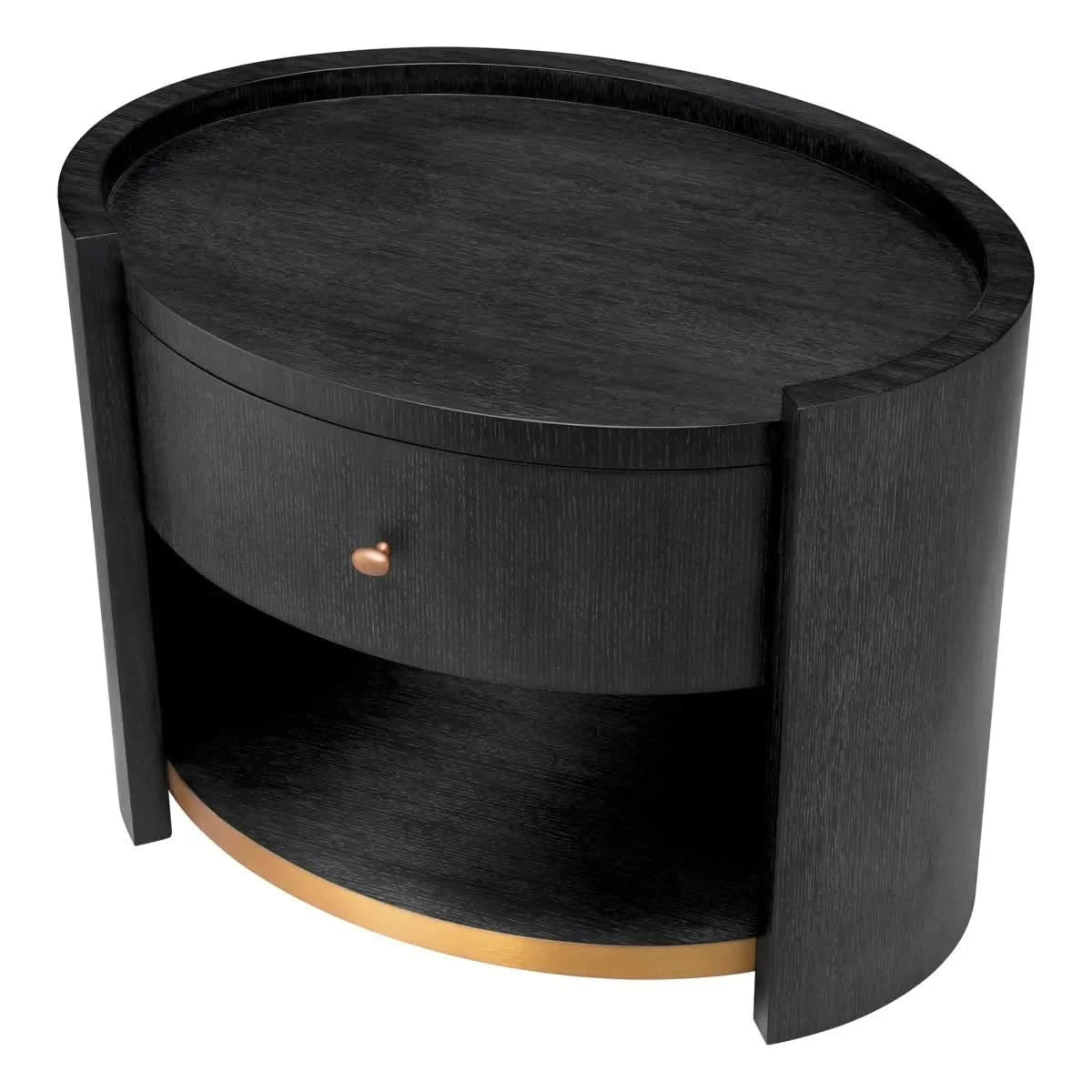 Eichholtz Rosemberg Bedside Table in Charcoal Grey Oak Veneer - CLEARANCE - BRAND NEW BOXED   Nicholas John Interiors