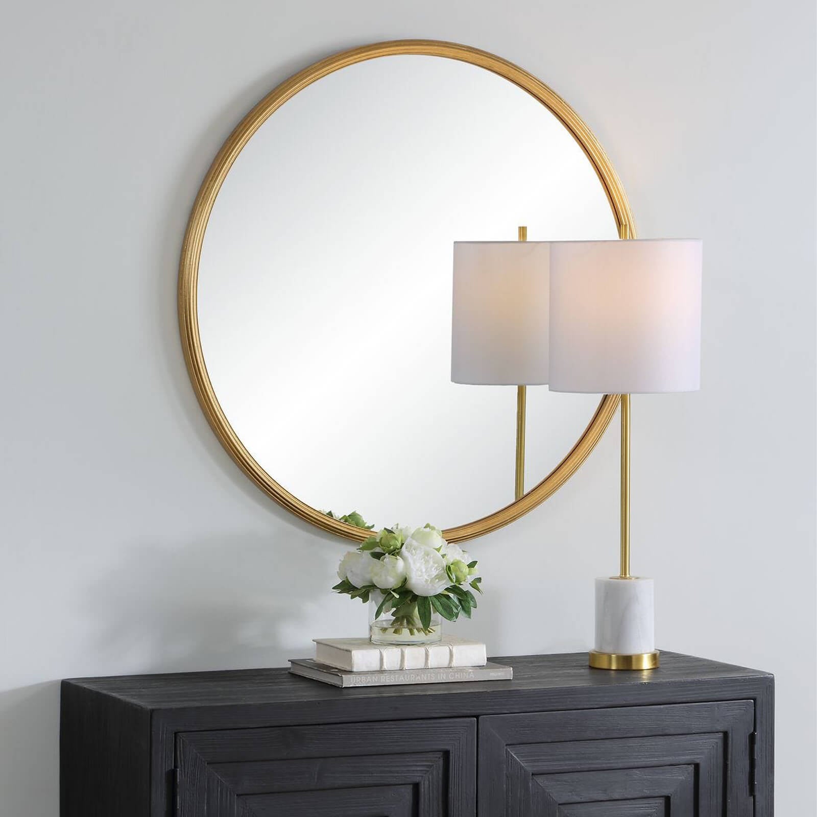 Keiichi Textured Round Mirror in Gold
