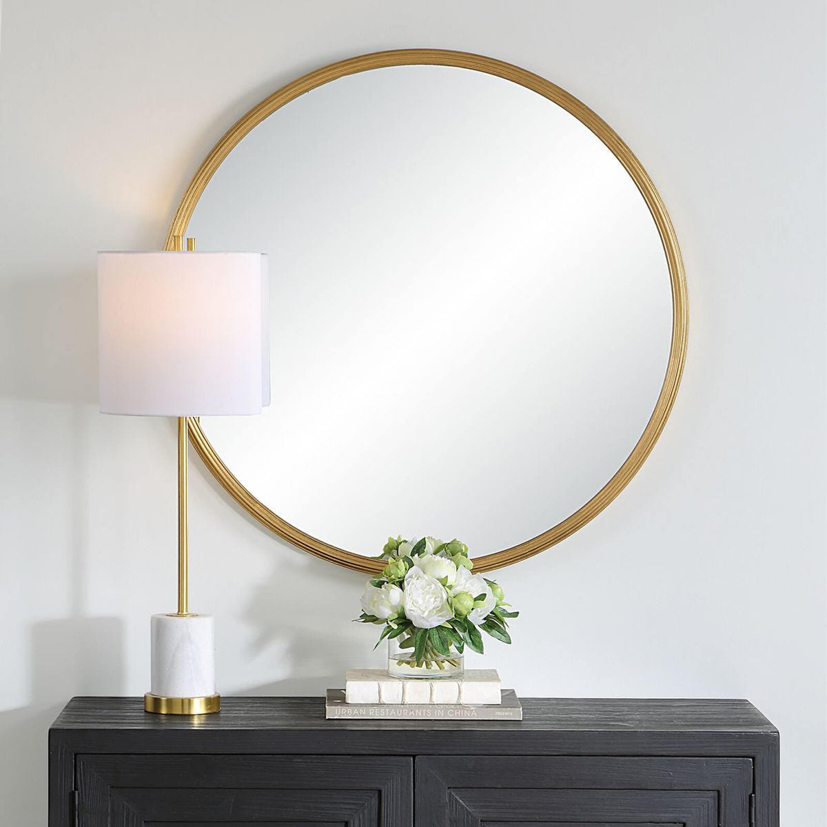 Keiichi Textured Round Mirror in Gold