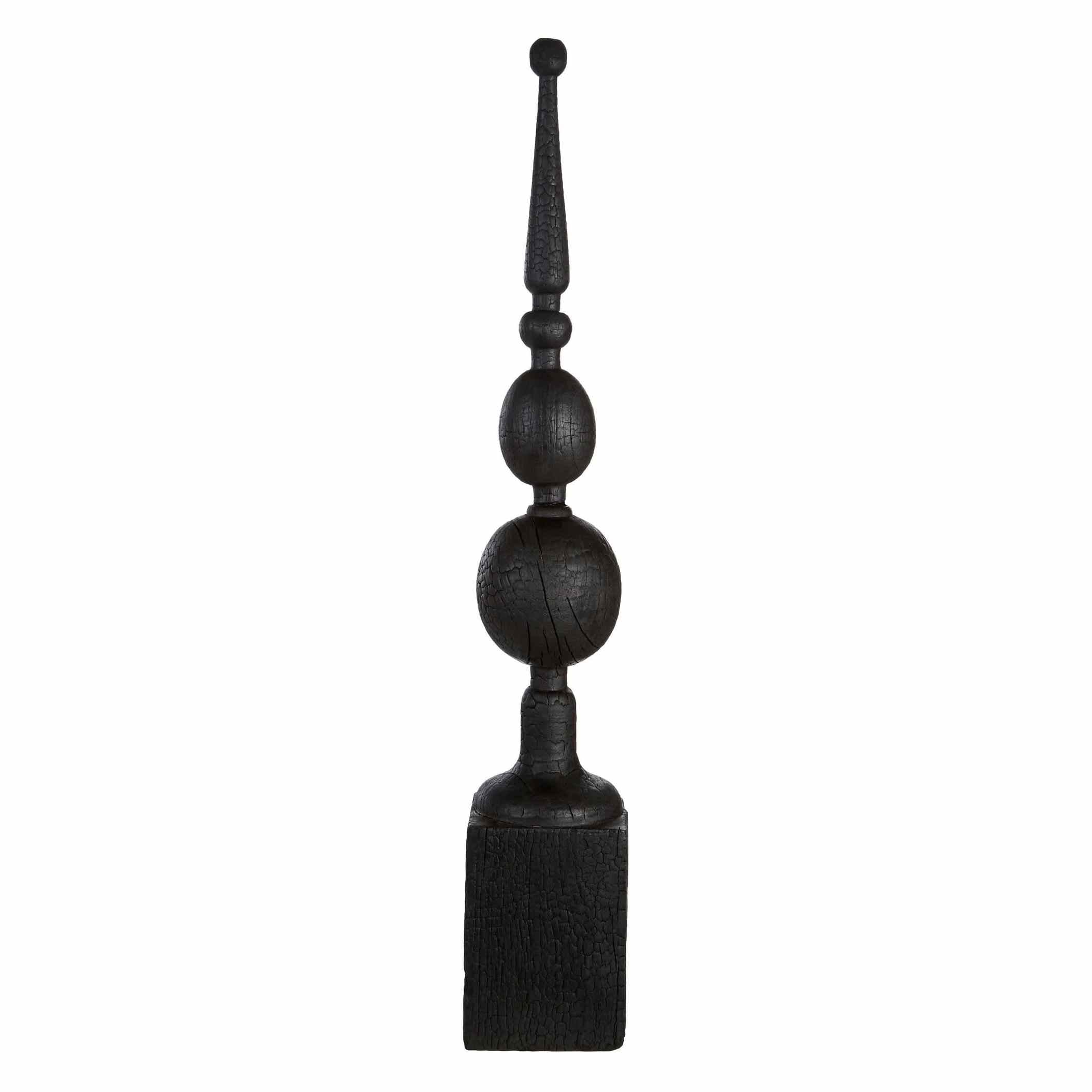 Fidel Black Rustic Mango Wood Finial Sculpture   Nicholas John Interiors